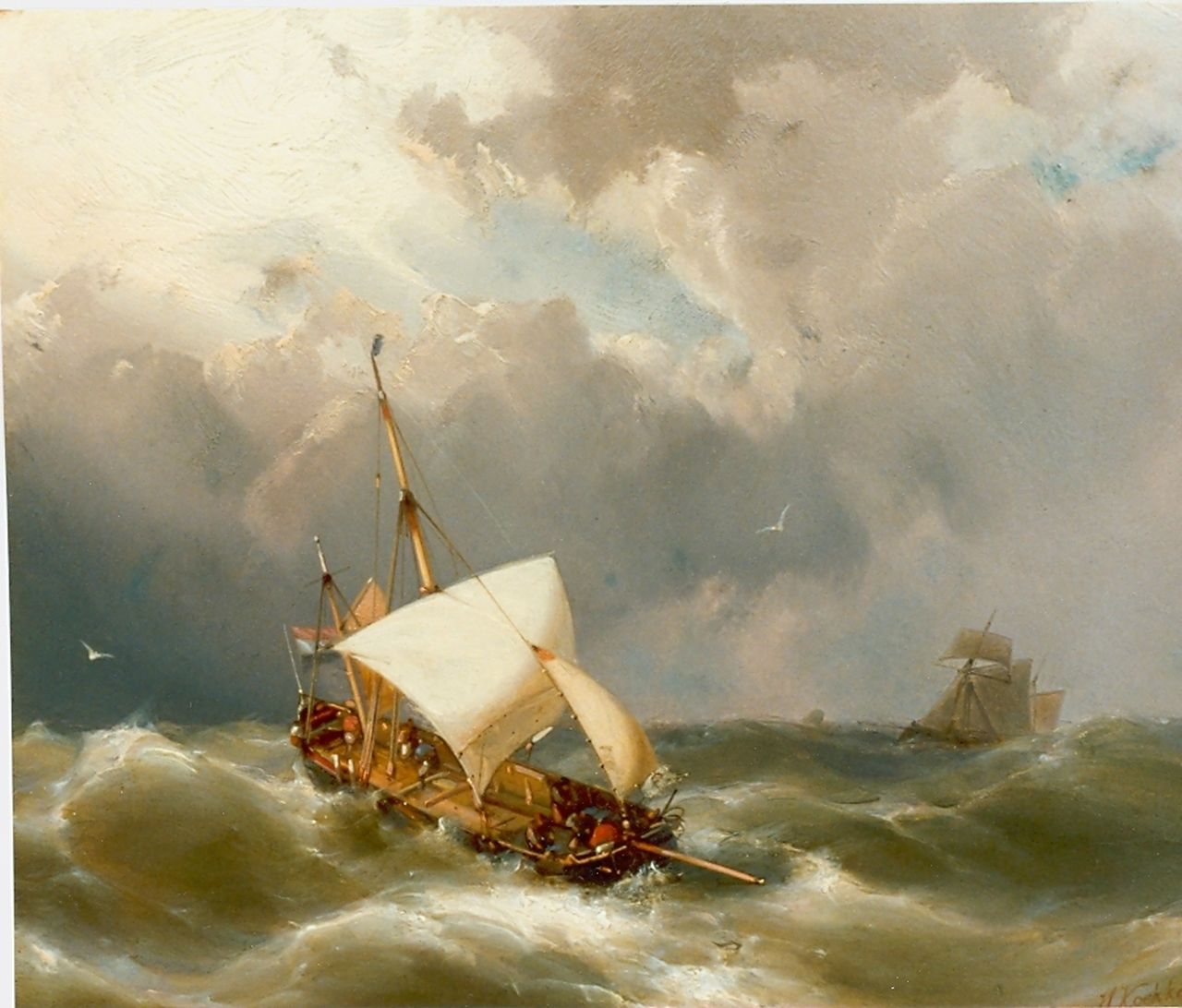 Koekkoek jr. H. | Hermanus Koekkoek jr., Zeilschepen op volle zee, olieverf op paneel 21,2 x 25,9 cm, gesigneerd rechtsonder Koekkoek jr. H. | Hermanus Koekkoek jr., Zeilschepen op volle zee, olieverf op paneel 21,2 x 25,9 cm, gesigneerd rechtsonder