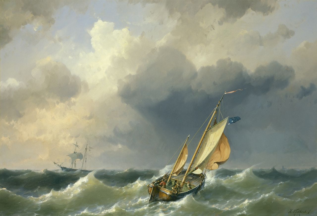 Koekkoek jr. H. | Hermanus Koekkoek jr., Vissersboten voor de kust bij Texel, olieverf op doek 65,2 x 94,7 cm, gesigneerd rechtsonder en gedateerd 1859 Koekkoek jr. H. | Hermanus Koekkoek jr., Vissersboten voor de kust bij Texel, olieverf op doek 65,2 x 94,7 cm, gesigneerd rechtsonder en gedateerd 1859