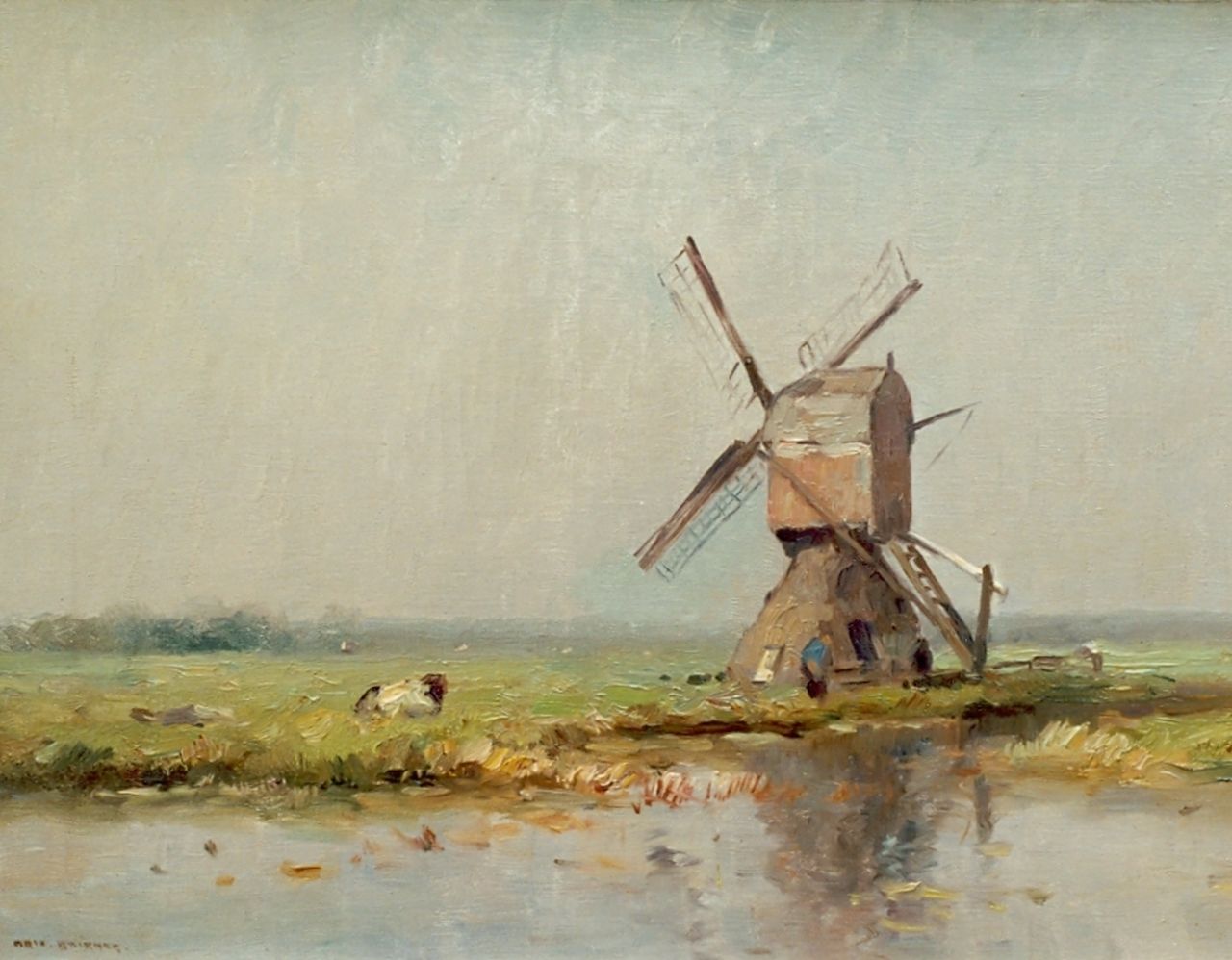 Knikker A. | Aris Knikker, Molen aan het water, olieverf op doek 30,0 x 40,0 cm, gesigneerd linksonder Knikker A. | Aris Knikker, Molen aan het water, olieverf op doek 30,0 x 40,0 cm, gesigneerd linksonder
