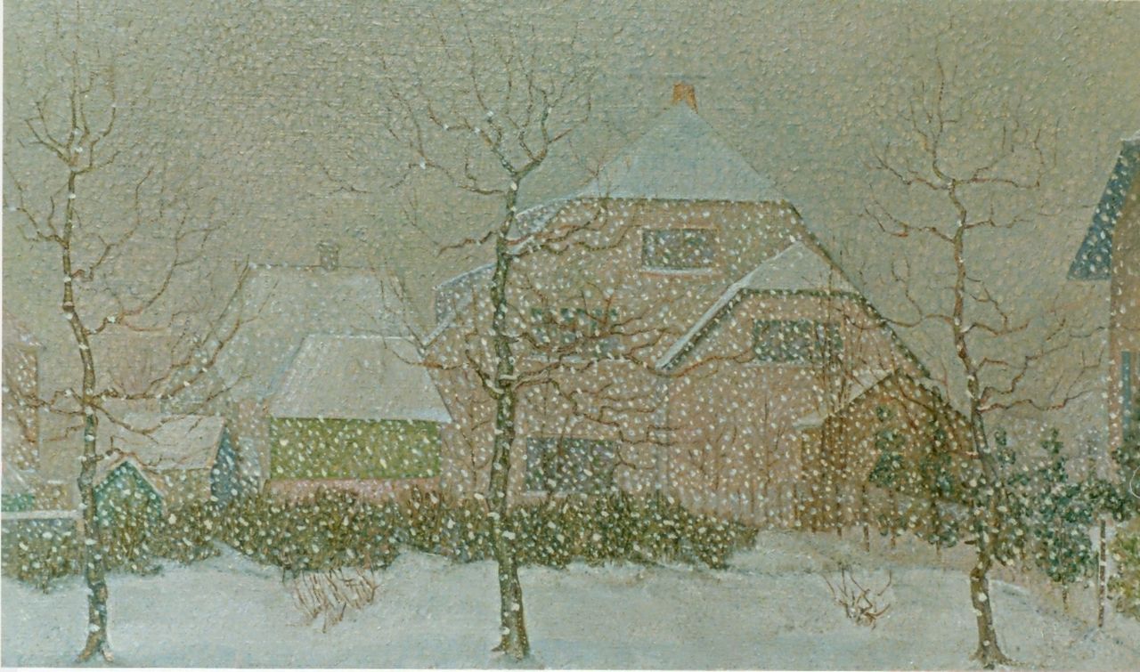 Nieweg J.  | Jakob Nieweg, Het sneeuwt, olieverf op doek
