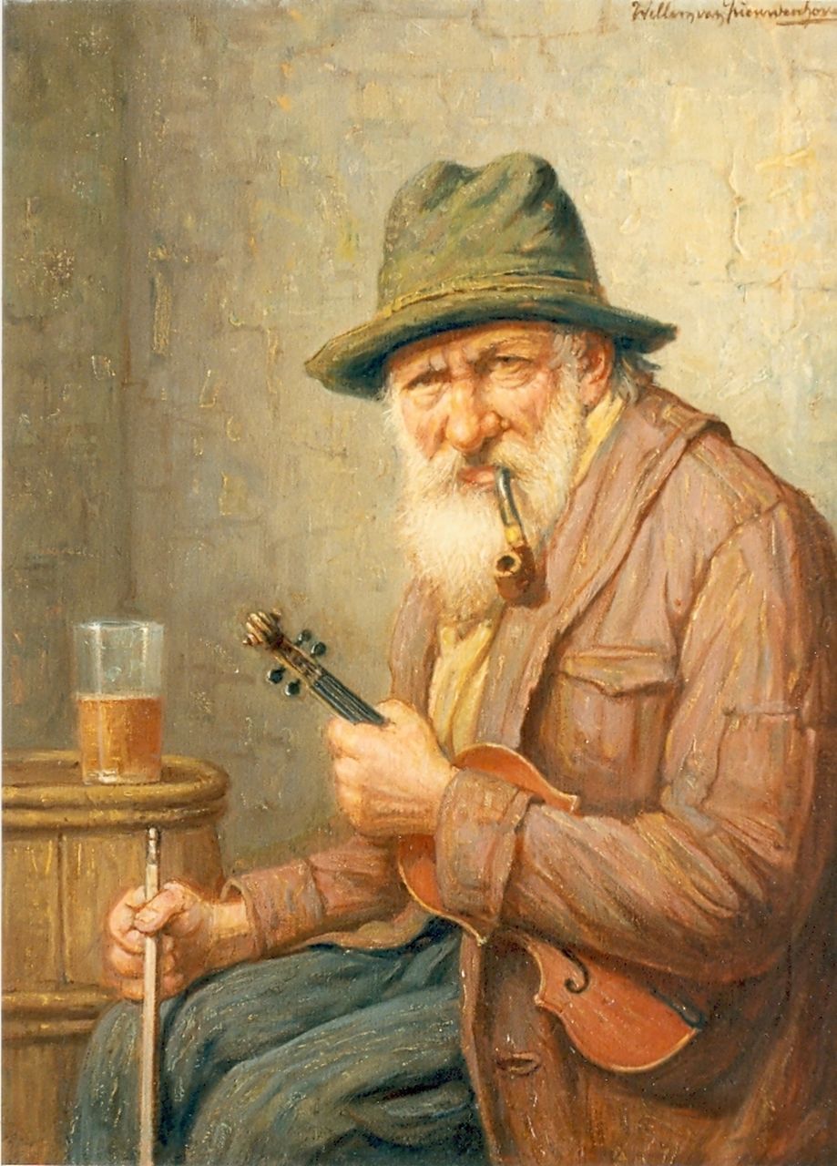 Nieuwenhoven W. van | Willem van Nieuwenhoven, Man met viool en pijp, olieverf op doek Nieuwenhoven W. van | Willem van Nieuwenhoven, Man met viool en pijp, olieverf op doek