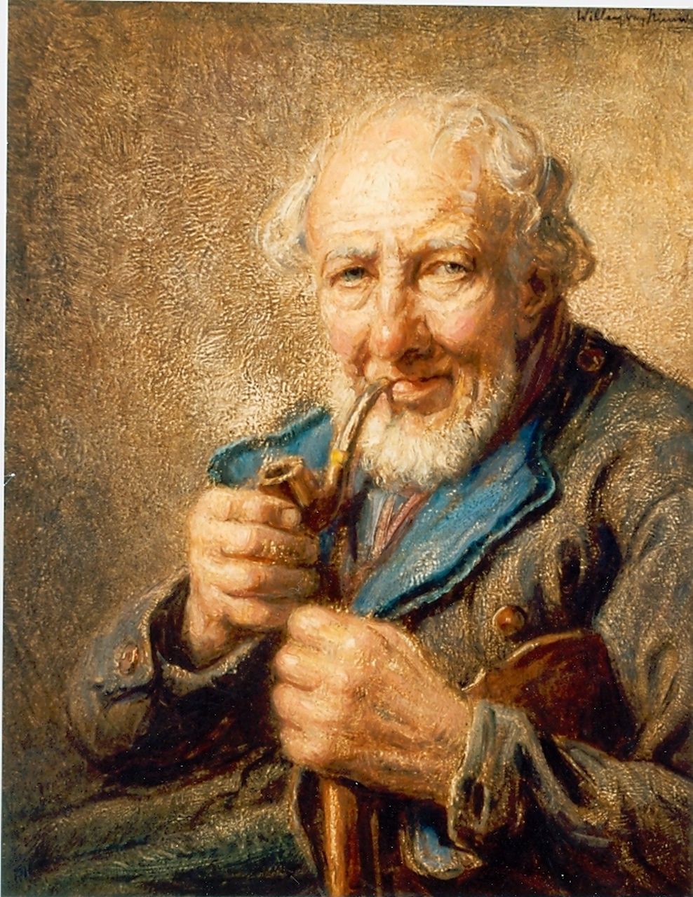Nieuwenhoven W. van | Willem van Nieuwenhoven, Oude man met pijp, olieverf op doek 30,0 x 40,0 cm, gesigneerd rechtsboven Nieuwenhoven W. van | Willem van Nieuwenhoven, Oude man met pijp, olieverf op doek 30,0 x 40,0 cm, gesigneerd rechtsboven