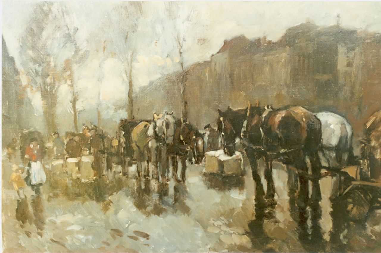 Noltee B.C.  | Bernardus Cornelis 'Cor' Noltee, Gestationeerde paarden in de stad, olieverf op doek 50,5 x 70,0 cm, gesigneerd rechtsonder