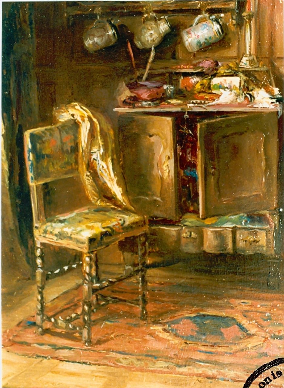 Oyens D.  | David Oyens, Het atelier van de schilder, olieverf op paneel 21,0 x 15,5 cm