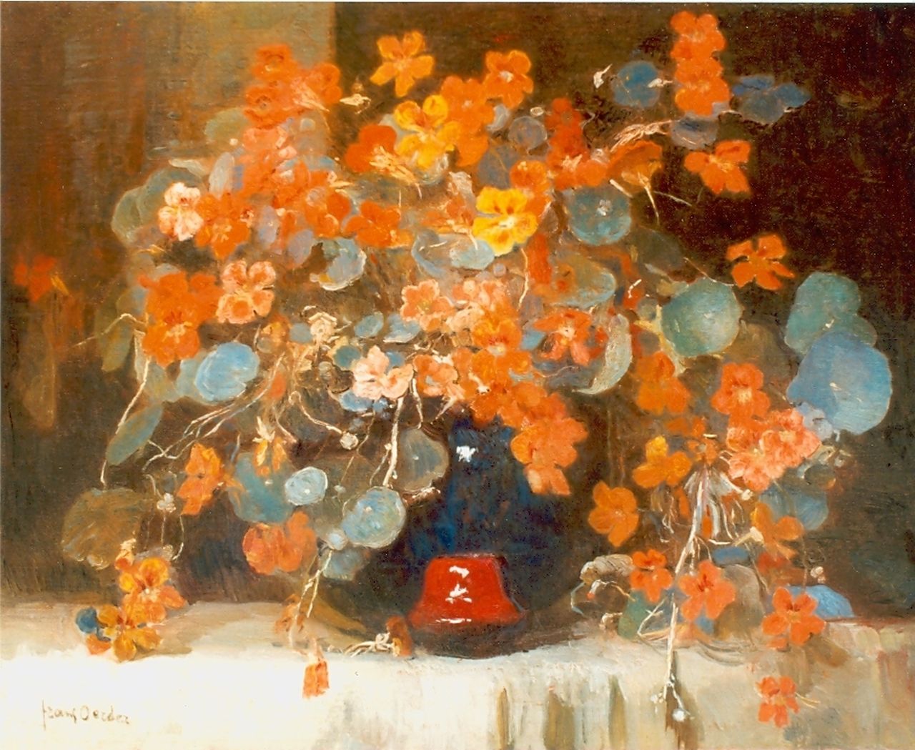 Oerder F.D.  | 'Frans' David Oerder, Stilleven van Oost-Indische kers, olieverf op doek 71,0 x 91,0 cm, gesigneerd linksonder