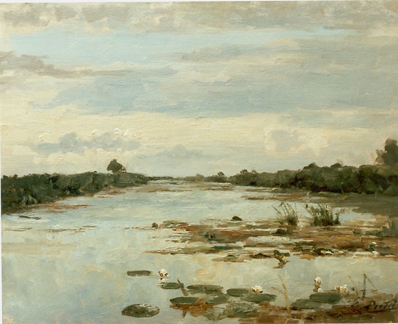 Pieters E. | Evert Pieters, Een polderlandschap met waterlelies, olieverf op board 40,0 x 60,0 cm, gesigneerd rechtsonder Pieters E. | Evert Pieters, Een polderlandschap met waterlelies, olieverf op board 40,0 x 60,0 cm, gesigneerd rechtsonder