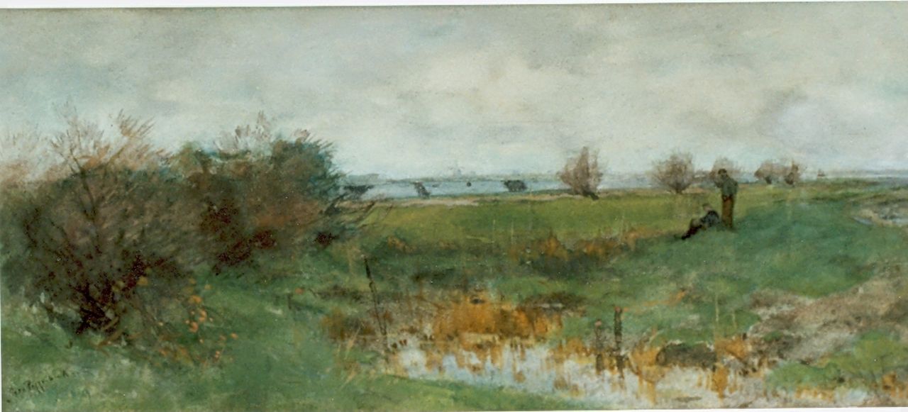 Poggenbeek G.J.H. | George Jan Hendrik 'Geo' Poggenbeek, Polderlandschap, aquarel op papier 20,5 x 48,0 cm, gesigneerd linksonder Poggenbeek G.J.H. | George Jan Hendrik 'Geo' Poggenbeek, Polderlandschap, aquarel op papier 20,5 x 48,0 cm, gesigneerd linksonder