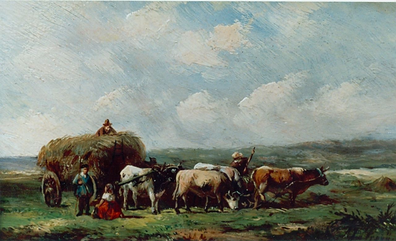 Prooijen A.J. van | Albert Jurardus van Prooijen, Hooitijd, olieverf op paneel 12,7 x 20,0 cm, gesigneerd rechtsonder Prooijen A.J. van | Albert Jurardus van Prooijen, Hooitijd, olieverf op paneel 12,7 x 20,0 cm, gesigneerd rechtsonder