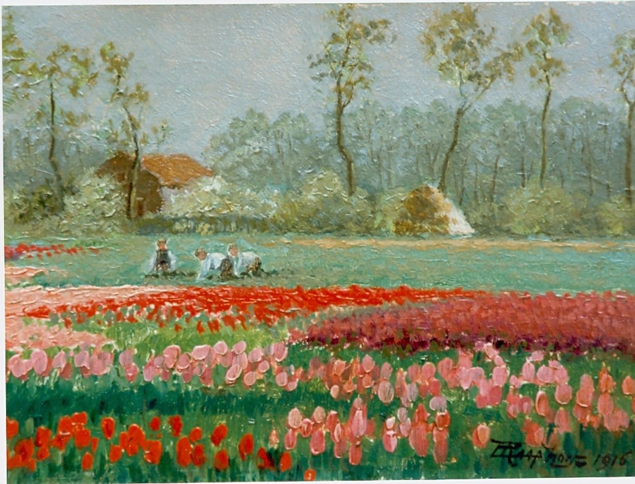Raaphorst C. | Cornelis Raaphorst, Bloembollenveld, olieverf op doek 17,3 x 24,0 cm, gesigneerd rechtsonder en gedateerd 1916 Raaphorst C. | Cornelis Raaphorst, Bloembollenveld, olieverf op doek 17,3 x 24,0 cm, gesigneerd rechtsonder en gedateerd 1916