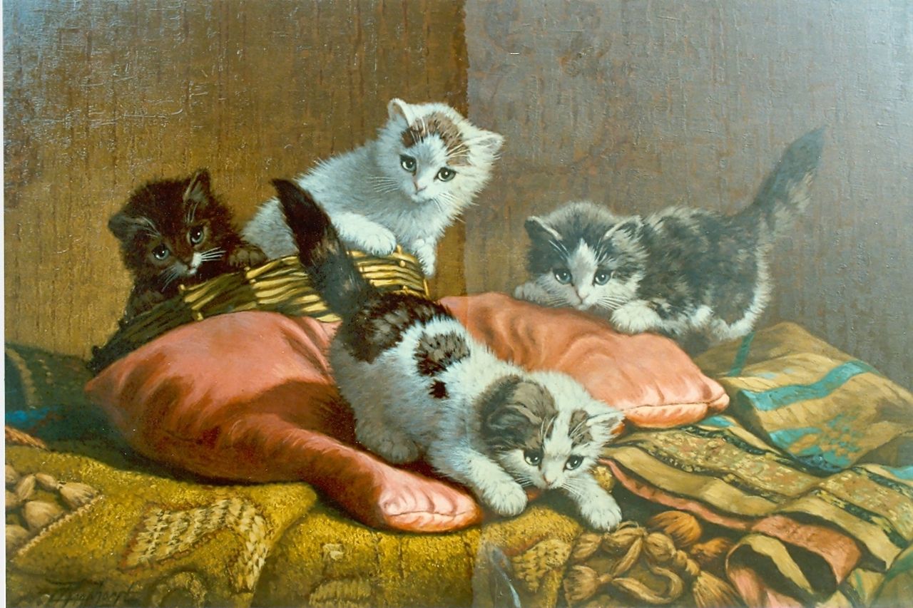 Raaphorst C. | Cornelis Raaphorst, Spelende poesjes, olieverf op doek 40,0 x 60,0 cm, gesigneerd linksonder Raaphorst C. | Cornelis Raaphorst, Spelende poesjes, olieverf op doek 40,0 x 60,0 cm, gesigneerd linksonder