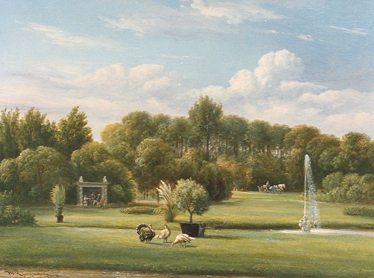 Ravenswaay J. van | Jan van Ravenswaay, Theedrinkende familie onder pergola, olieverf op paneel 31,5 x 42,0 cm, gesigneerd linksonder en gedateerd 1858 Ravenswaay J. van | Jan van Ravenswaay, Theedrinkende familie onder pergola, olieverf op paneel 31,5 x 42,0 cm, gesigneerd linksonder en gedateerd 1858