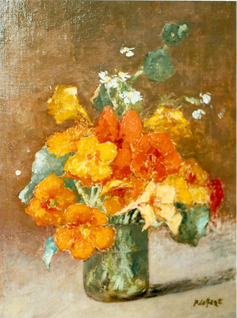 Regt P. de | Pieter 'Piet' de Regt, Bloemstilleven, olieverf op doek op paneel 35,5 x 26,5 cm, gesigneerd rechtsonder