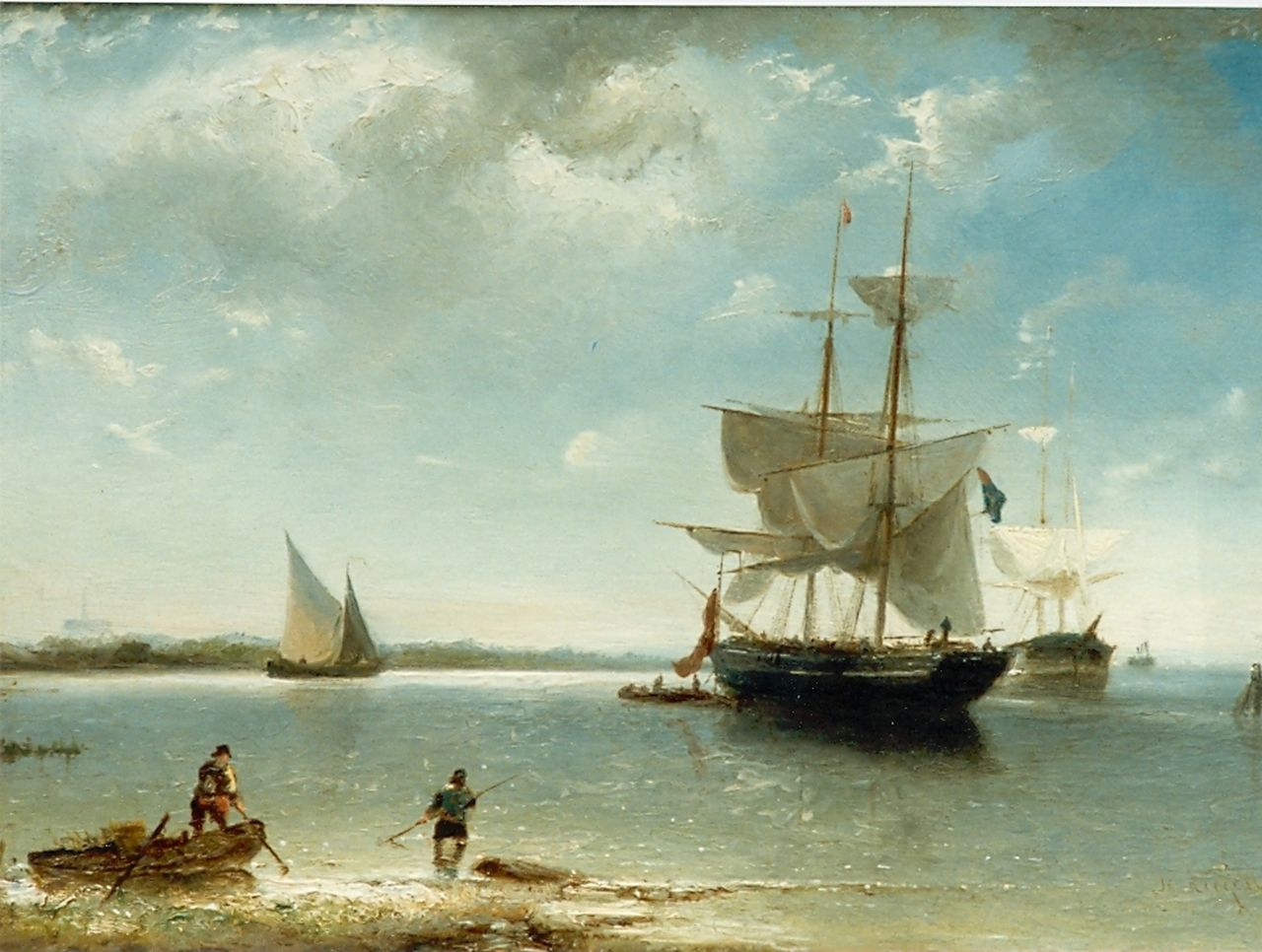 Riegen N.  | Nicolaas Riegen, Zeilschepen, olieverf op paneel 24,9 x 34,3 cm, gesigneerd rechtsonder