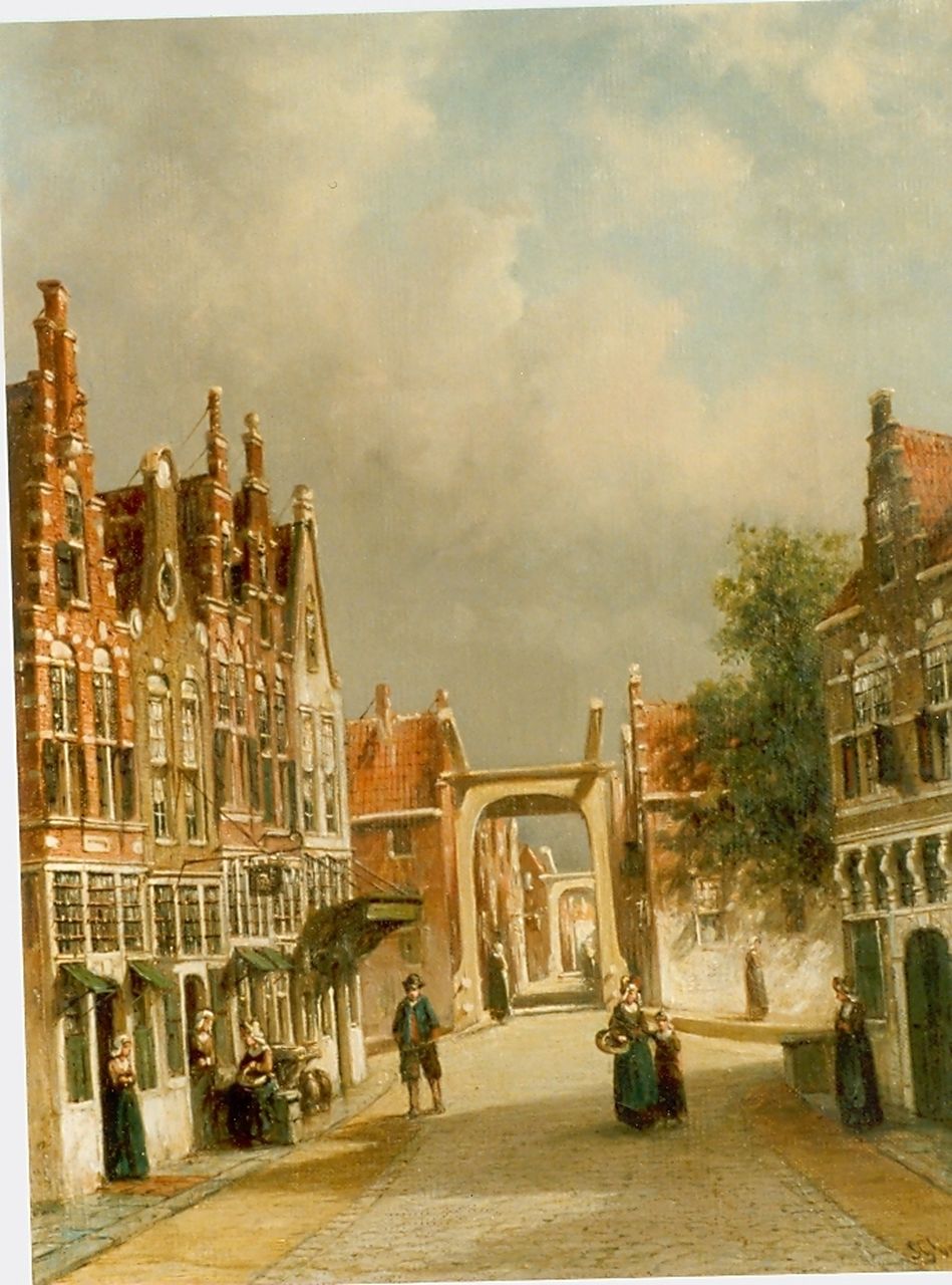 Vertin P.G. | Petrus Gerardus Vertin, Zonnig doorkijkje op Oud-Hollands straat, olieverf op doek 44,1 x 34,4 cm, gesigneerd rechtsonder en gedateerd '88 Vertin P.G. | Petrus Gerardus Vertin, Zonnig doorkijkje op Oud-Hollands straat, olieverf op doek 44,1 x 34,4 cm, gesigneerd rechtsonder en gedateerd '88