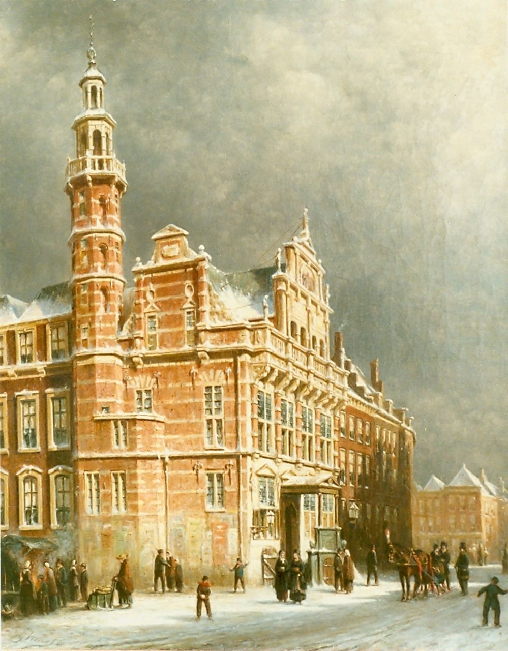 Vertin P.G. | Petrus Gerardus Vertin, Stadshuis te Den Haag bij winter, olieverf op doek 62,5 x 50,5 cm, gesigneerd linksonder en gedateerd '80 Vertin P.G. | Petrus Gerardus Vertin, Stadshuis te Den Haag bij winter, olieverf op doek 62,5 x 50,5 cm, gesigneerd linksonder en gedateerd '80