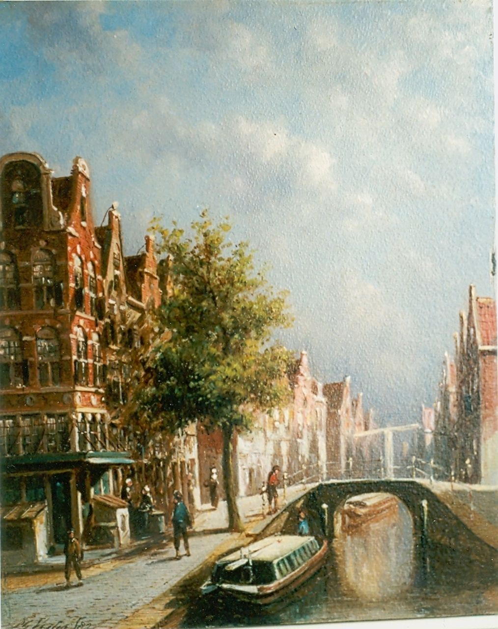 Vertin P.G. | Petrus Gerardus Vertin, Stadsgezicht met gracht en trekschuit, olieverf op paneel 23,0 x 19,5 cm, gesigneerd linksonder en gedateerd '82 Vertin P.G. | Petrus Gerardus Vertin, Stadsgezicht met gracht en trekschuit, olieverf op paneel 23,0 x 19,5 cm, gesigneerd linksonder en gedateerd '82