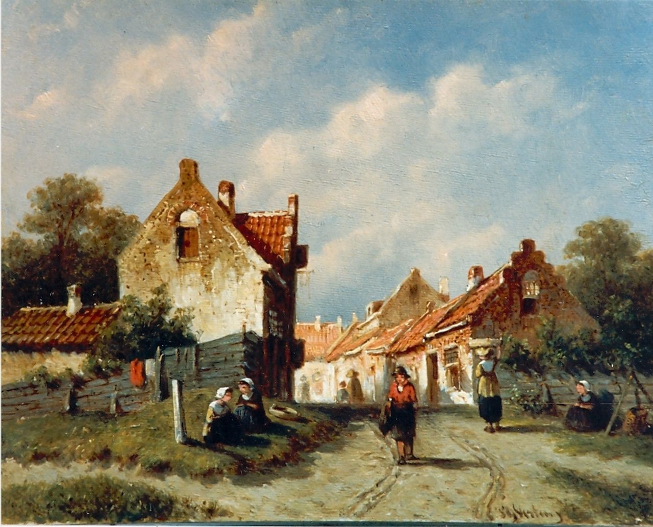 Vertin P.G. | Petrus Gerardus Vertin, Dorpsstraatje in de zomer, olieverf op paneel 14,9 x 19,0 cm, gesigneerd rechtsonder Vertin P.G. | Petrus Gerardus Vertin, Dorpsstraatje in de zomer, olieverf op paneel 14,9 x 19,0 cm, gesigneerd rechtsonder