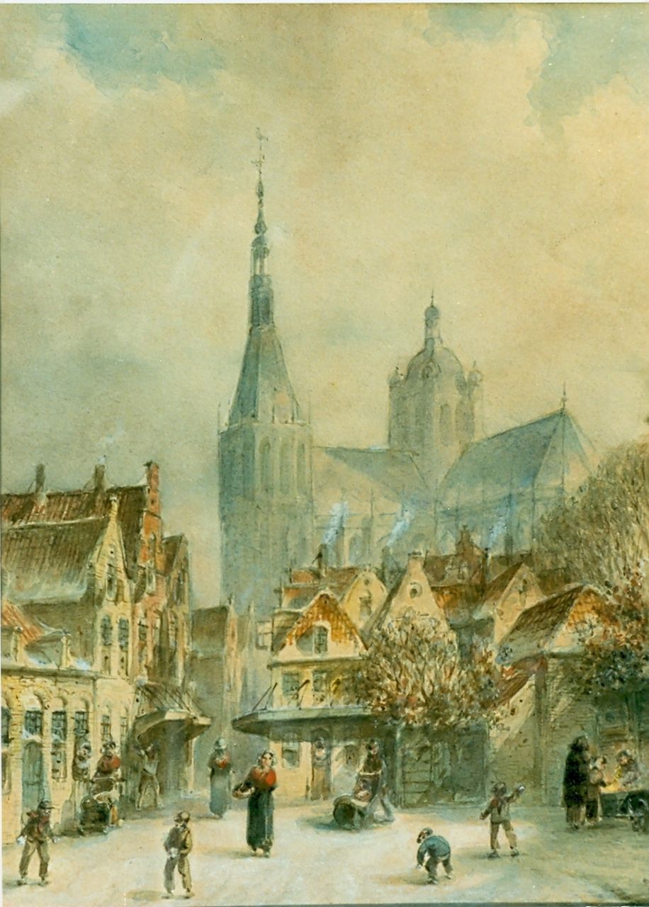 Vertin P.G. | Petrus Gerardus Vertin, Besneeuwd stadsgezicht, aquarel op papier 29,0 x 23,0 cm, gesigneerd rechtsonder Vertin P.G. | Petrus Gerardus Vertin, Besneeuwd stadsgezicht, aquarel op papier 29,0 x 23,0 cm, gesigneerd rechtsonder