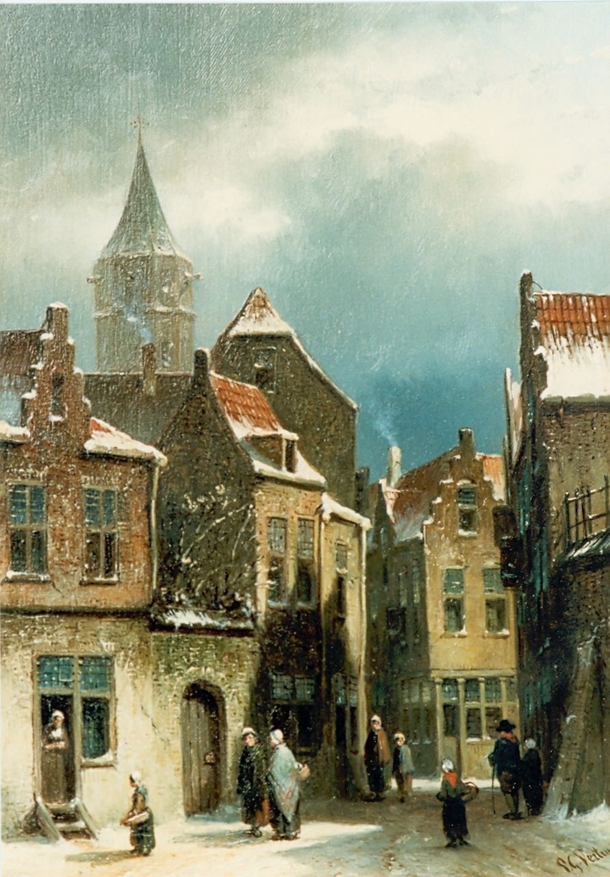 Vertin P.G. | Petrus Gerardus Vertin, Winters stadsgezichtje met kerk, olieverf op paneel 26,5 x 19,5 cm, gesigneerd rechtsonder en gedateerd '56 Vertin P.G. | Petrus Gerardus Vertin, Winters stadsgezichtje met kerk, olieverf op paneel 26,5 x 19,5 cm, gesigneerd rechtsonder en gedateerd '56