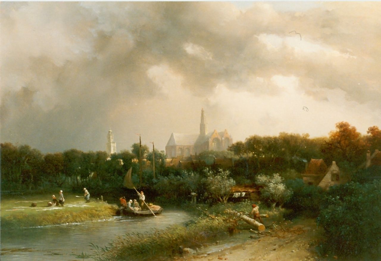 Verveer S.L.  | 'Salomon' Leonardus Verveer, Gezicht op het Spaarne te Haarlem, olieverf op doek 45,5 x 66,5 cm, gesigneerd rechtsonder en gedateerd '55