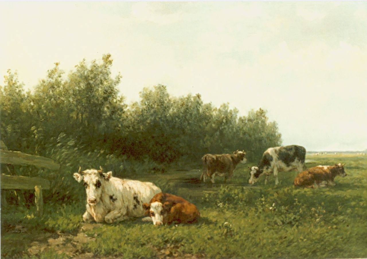 Vester W.  | Willem Vester, Koeien in een weidelandschap, olieverf op doek 44,2 x 70,2 cm, gesigneerd linksonder