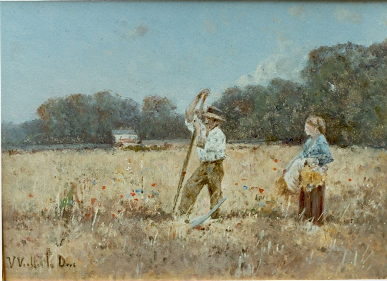 Viollet-le-Duc V. | Victor Viollet-le-Duc, Werken op het land, olieverf op karton 15,5 x 21,3 cm, gesigneerd linksonder Viollet-le-Duc V. | Victor Viollet-le-Duc, Werken op het land, olieverf op karton 15,5 x 21,3 cm, gesigneerd linksonder