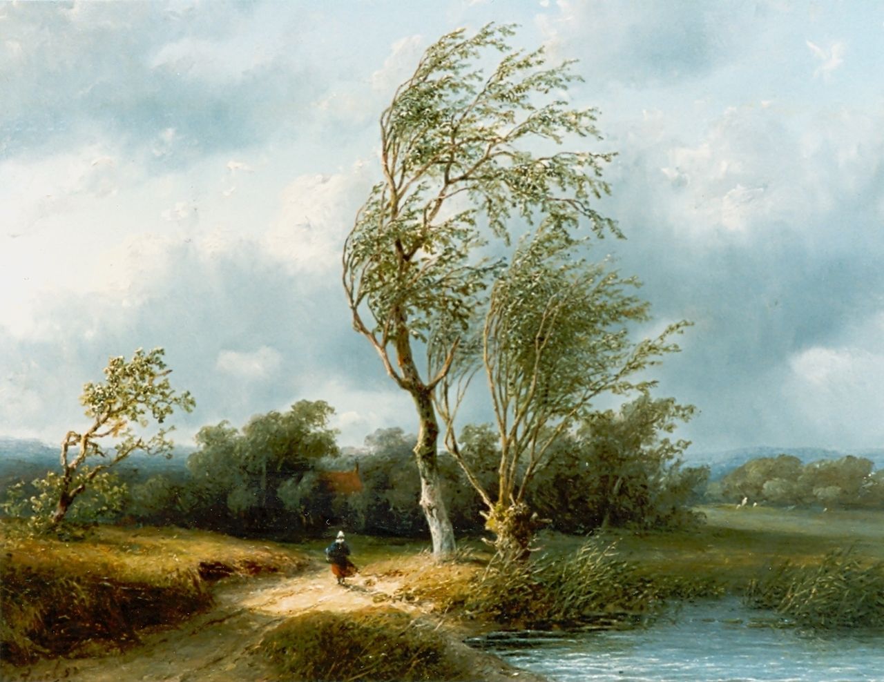 Vogel J.G. | Johannes Gijsbert Vogel, Een stevige bries, olieverf op paneel 32,0 x 41,7 cm, gesigneerd linksonder Vogel J.G. | Johannes Gijsbert Vogel, Een stevige bries, olieverf op paneel 32,0 x 41,7 cm, gesigneerd linksonder
