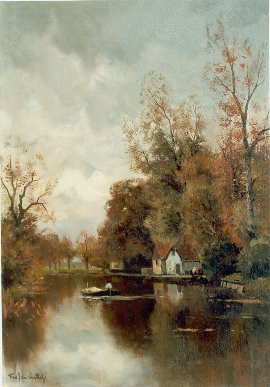 Rossum du Chattel F.J. van | Fredericus Jacobus van Rossum du Chattel, Vaart in de herfst, olieverf op doek 56,5 x 39,3 cm, gesigneerd linksonder