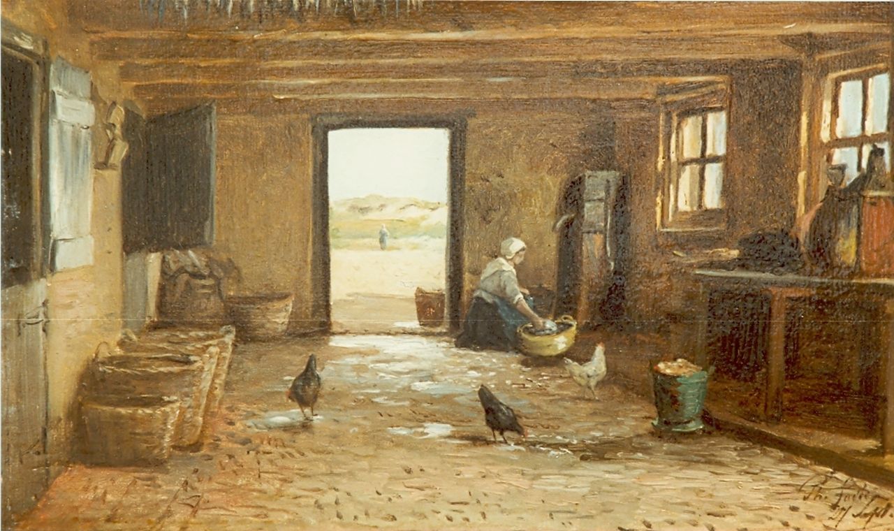 Sadée P.L.J.F.  | Philip Lodewijk Jacob Frederik Sadée, Interieur van boerderij, olieverf op paneel 26,5 x 46,0 cm, gesigneerd rechtsonder en gedateerd 27 sept '73