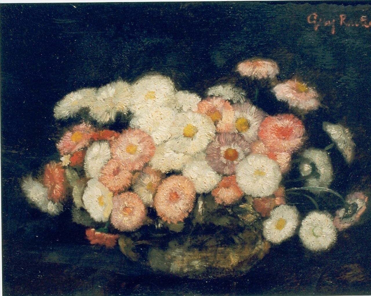 Rueter W.C.G.  | Wilhelm Christian 'Georg' Rueter, Bloemstilleven, olieverf op doek 19,5 x 25,2 cm, gesigneerd linksboven
