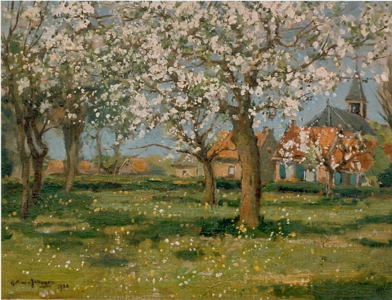 Schagen G.F. van | Gerbrand Frederik van Schagen, Bloesemboomgaard, olieverf op doek 30,2 x 40,2 cm, gesigneerd linksonder