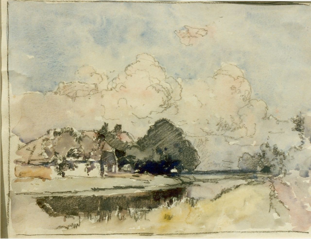 Vreedenburgh C. | Cornelis Vreedenburgh, Boerderij langs een vaart, aquarel op papier 21,0 x 27,5 cm Vreedenburgh C. | Cornelis Vreedenburgh, Boerderij langs een vaart, aquarel op papier 21,0 x 27,5 cm