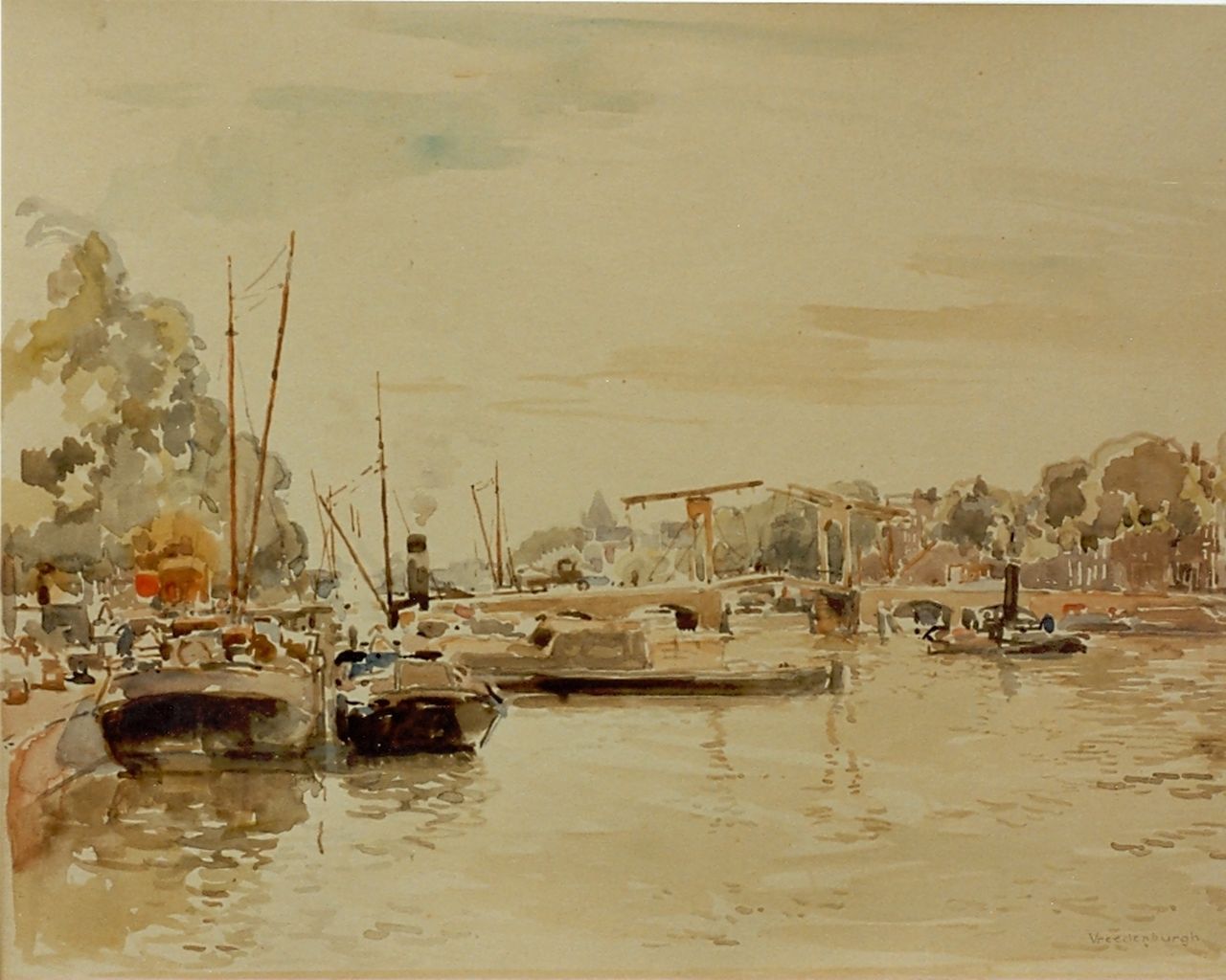 Vreedenburgh C. | Cornelis Vreedenburgh, De Amstel, Amsterdam, met de Magere Brug, aquarel op papier 35,5 x 46,0 cm, gesigneerd rechtsonder Vreedenburgh C. | Cornelis Vreedenburgh, De Amstel, Amsterdam, met de Magere Brug, aquarel op papier 35,5 x 46,0 cm, gesigneerd rechtsonder