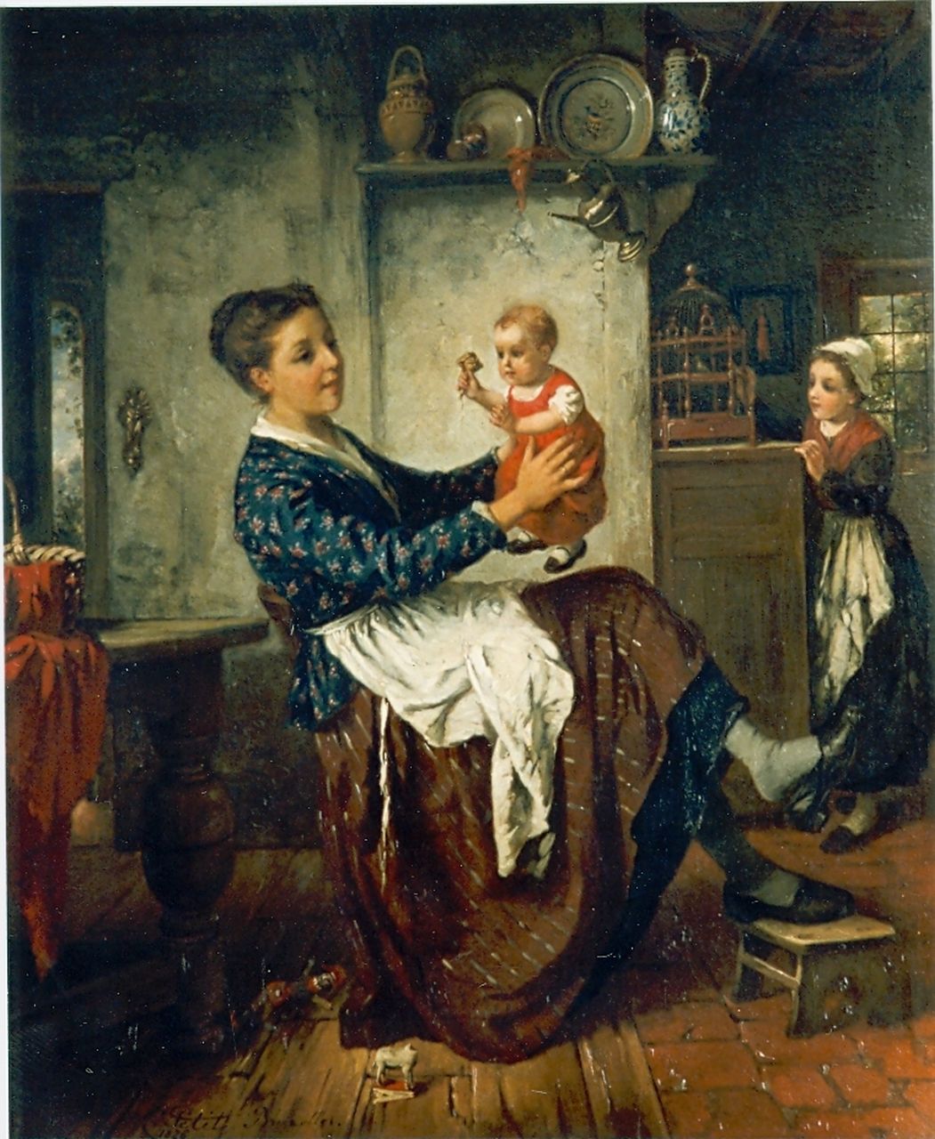 Vaarberg J.C. | Joannes Christoffel Vaarberg, Interieur met moeder en baby, olieverf op paneel 35,5 x 28,0 cm, gesigneerd linksonder Vaarberg J.C. | Joannes Christoffel Vaarberg, Interieur met moeder en baby, olieverf op paneel 35,5 x 28,0 cm, gesigneerd linksonder
