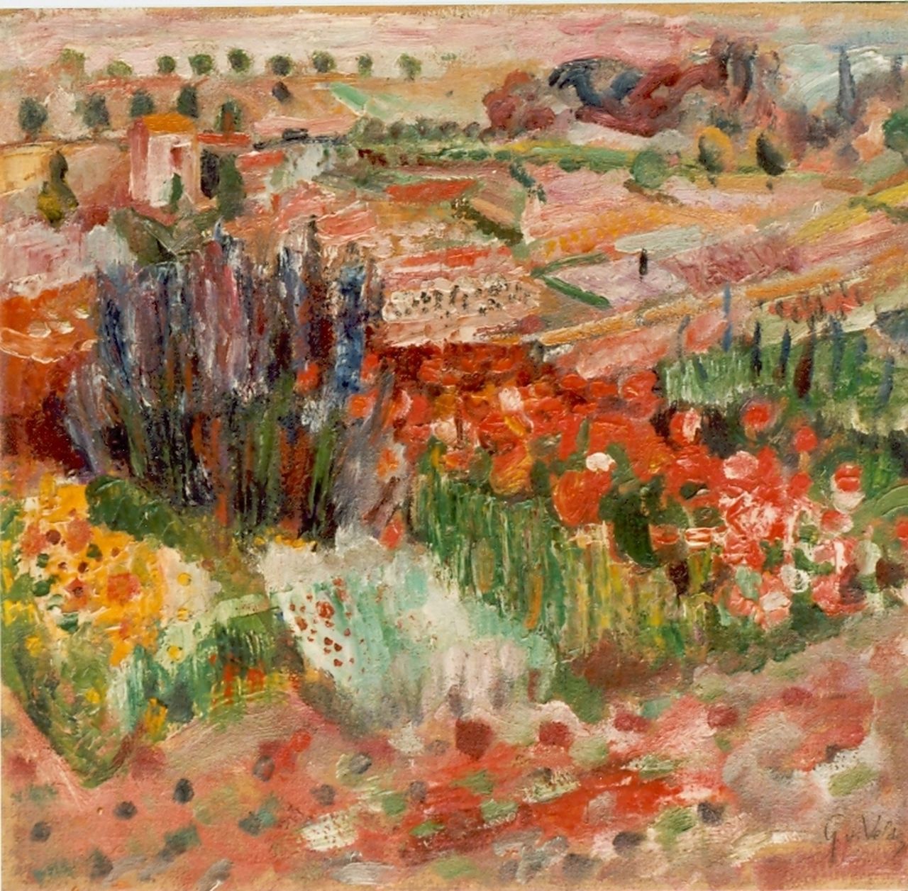 Velde G. van | Gerardus 'Geer' van Velde, Een zee van bloemen, olieverf op schildersboard 38,0 x 41,0 cm, gesigneerd rechtsonder