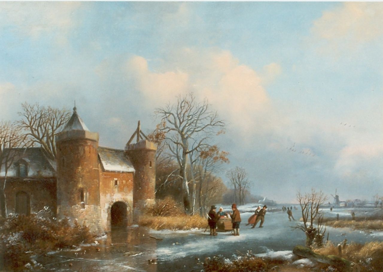 Velzen J.P. van | Johannes Petrus van Velzen, IJsvermaak op stadsgracht, olieverf op paneel 33,0 x 45,0 cm, gesigneerd linksonder Velzen J.P. van | Johannes Petrus van Velzen, IJsvermaak op stadsgracht, olieverf op paneel 33,0 x 45,0 cm, gesigneerd linksonder
