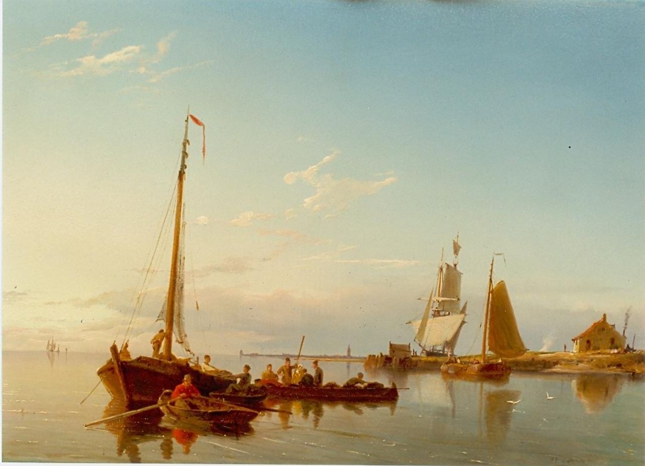 Dommershuijzen P.C. | Pieter Cornelis Dommershuijzen, Verstilde Zuiderzee, olieverf op paneel 27,8 x 38,0 cm, gesigneerd rechtsonder Dommershuijzen P.C. | Pieter Cornelis Dommershuijzen, Verstilde Zuiderzee, olieverf op paneel 27,8 x 38,0 cm, gesigneerd rechtsonder
