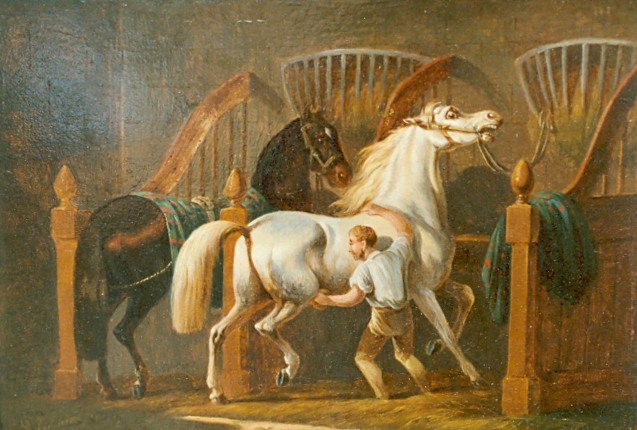 Verhoesen A.  | Albertus Verhoesen, De vurige hengst, olieverf op paneel 12,0 x 16,5 cm, gesigneerd linksonder