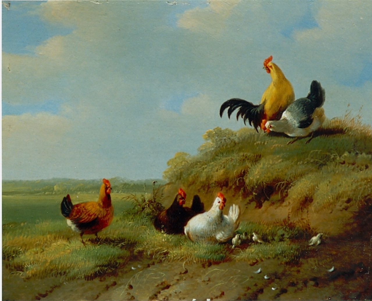 Verhoesen A. | Albertus Verhoesen, Kippen, kuikens en hanen, olieverf op paneel 14,0 x 13,6 cm, gesigneerd rechtsonder Verhoesen A. | Albertus Verhoesen, Kippen, kuikens en hanen, olieverf op paneel 14,0 x 13,6 cm, gesigneerd rechtsonder