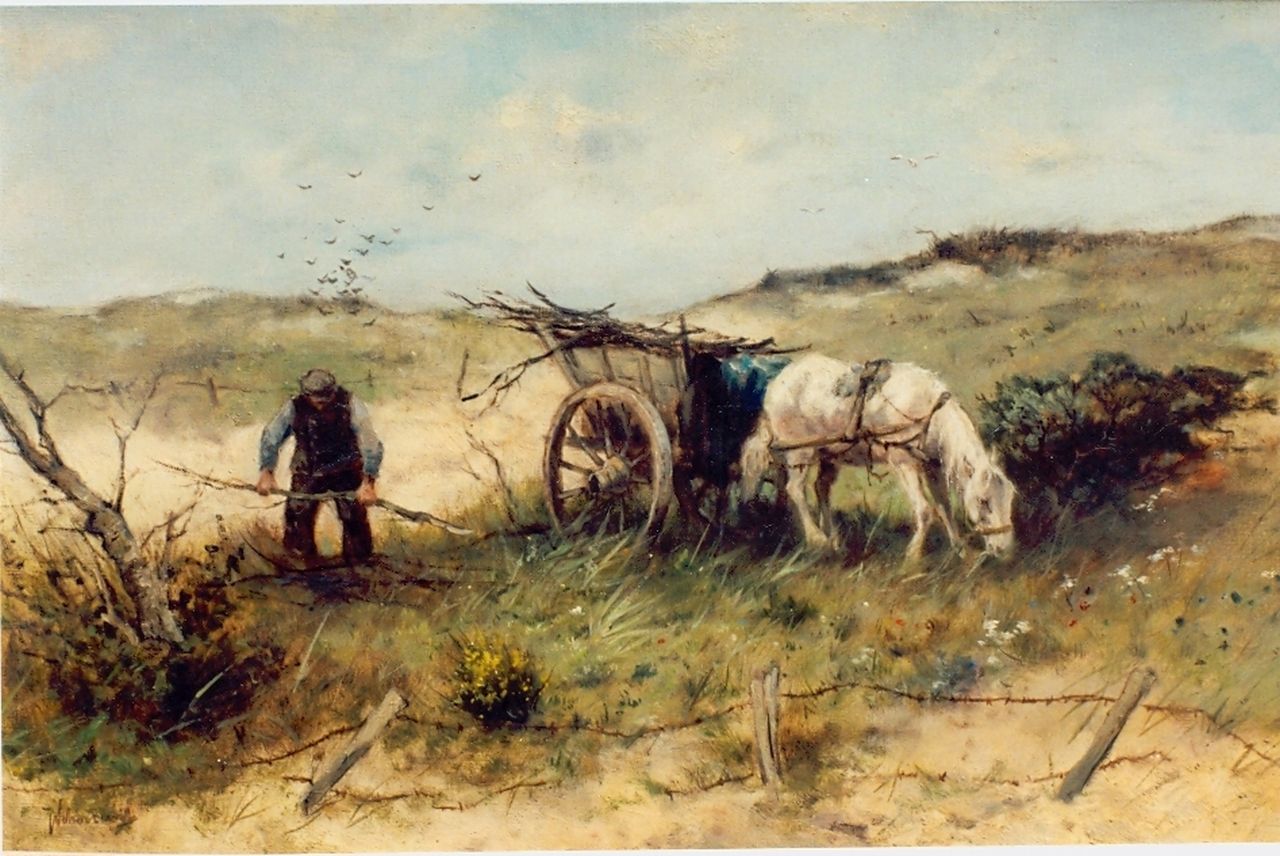 Scherrewitz J.F.C. | Johan Frederik Cornelis Scherrewitz, Houtsprokkelaar achter de duinen, olieverf op doek 41,0 x 61,4 cm, gesigneerd linksonder Scherrewitz J.F.C. | Johan Frederik Cornelis Scherrewitz, Houtsprokkelaar achter de duinen, olieverf op doek 41,0 x 61,4 cm, gesigneerd linksonder