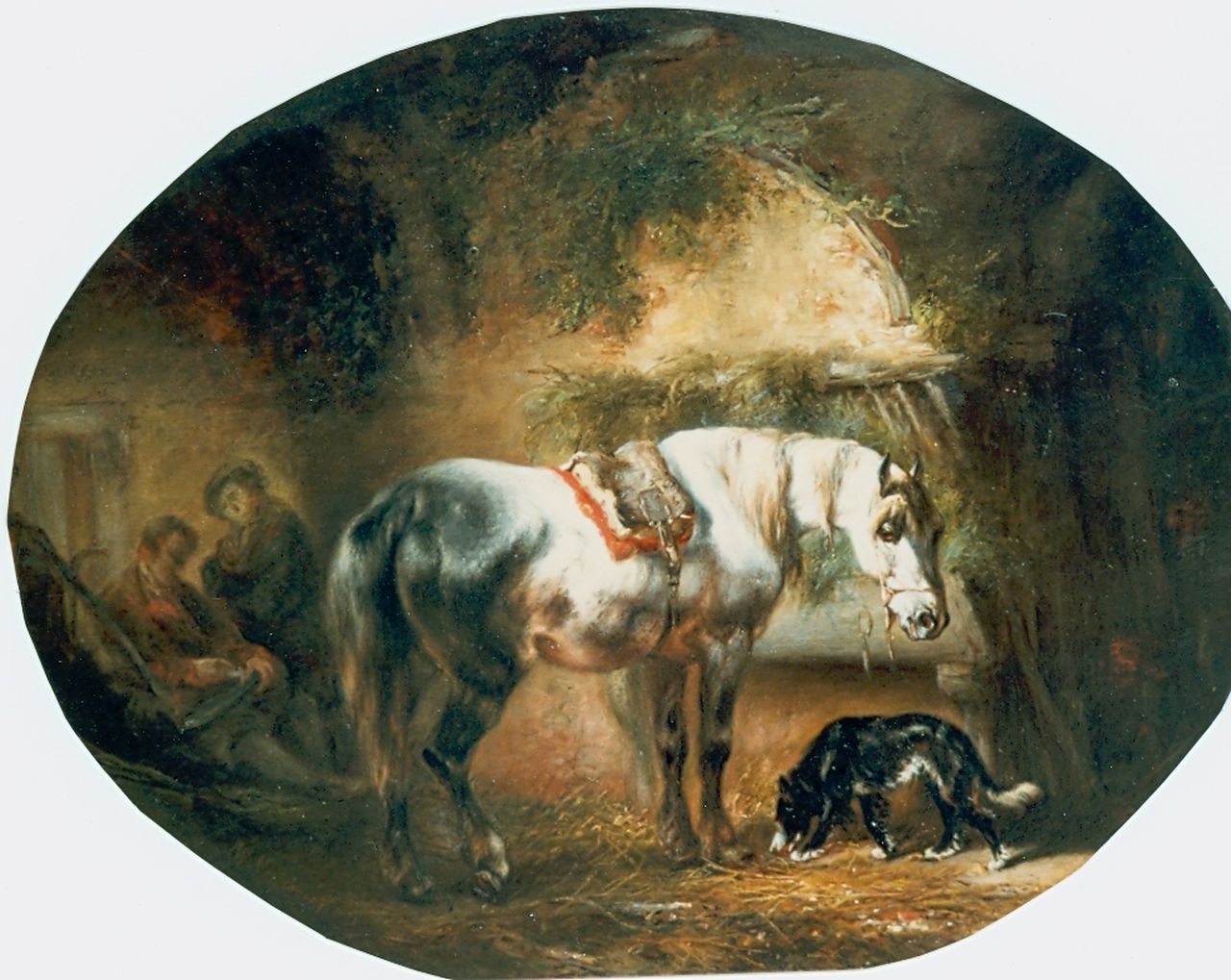 Verschuur W. | Wouterus Verschuur, Paard en hond in stal, olieverf op paneel 30,6 x 39,0 cm, gesigneerd linksonder en gedateerd 1845 Verschuur W. | Wouterus Verschuur, Paard en hond in stal, olieverf op paneel 30,6 x 39,0 cm, gesigneerd linksonder en gedateerd 1845