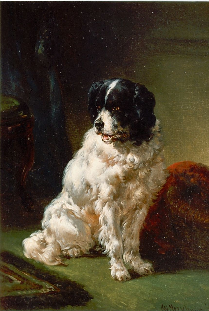 Verschuur W. | Wouterus Verschuur, De hond van de schilder, olieverf op paneel 20,0 x 15,0 cm, gesigneerd rechtsonder Verschuur W. | Wouterus Verschuur, De hond van de schilder, olieverf op paneel 20,0 x 15,0 cm, gesigneerd rechtsonder