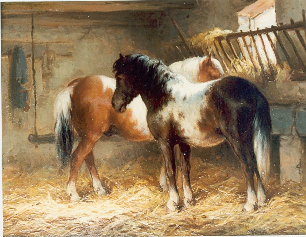 Verschuur jr. W. | Wouter Verschuur jr., Paarden in de stal, olieverf op paneel 15,0 x 20,0 cm, gesigneerd rechtsonder Verschuur jr. W. | Wouter Verschuur jr., Paarden in de stal, olieverf op paneel 15,0 x 20,0 cm, gesigneerd rechtsonder