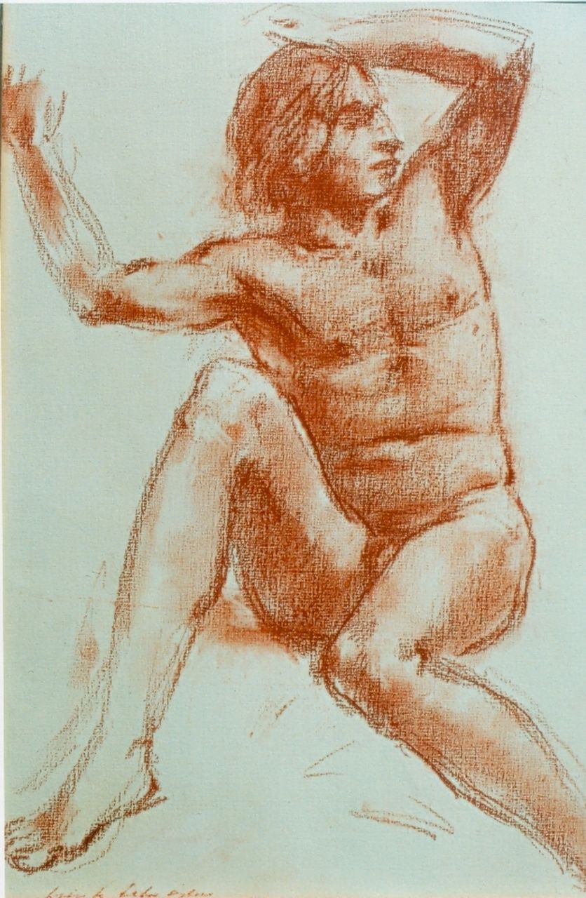 Schröder S.C. | 'Sierk' Carl Schröder, Naakt mannenfiguur, rood krijt op papier 42,0 x 30,0 cm, gesigneerd linksonder Schröder S.C. | 'Sierk' Carl Schröder, Naakt mannenfiguur, rood krijt op papier 42,0 x 30,0 cm, gesigneerd linksonder