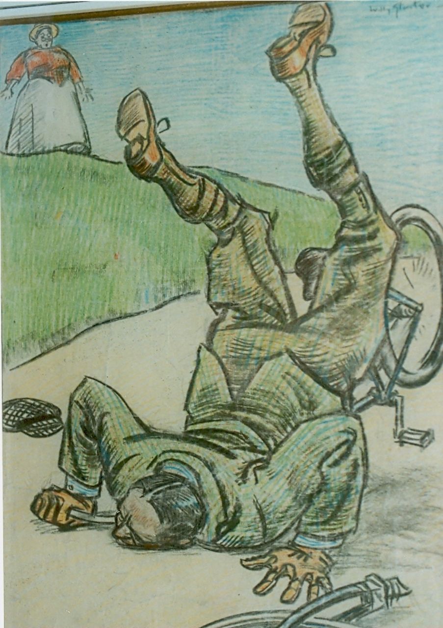 Sluiter J.W. | Jan Willem 'Willy' Sluiter, De concurrent op zijn bek, krijt op papier 41,0 x 32,0 cm, gesigneerd rechtsboven en Gedateerd 1916 Sluiter J.W. | Jan Willem 'Willy' Sluiter, De concurrent op zijn bek, krijt op papier 41,0 x 32,0 cm, gesigneerd rechtsboven en Gedateerd 1916