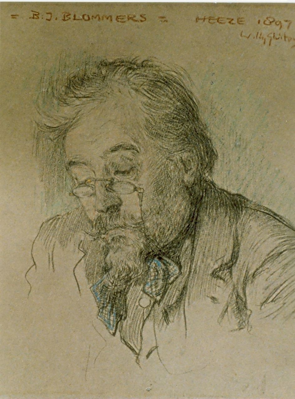 Sluiter J.W. | Jan Willem 'Willy' Sluiter, Portret van de schilder Blommers, potlood en krijt op papier 24,0 x 19,0 cm, gesigneerd rechtsboven en gedateerd 1897 Sluiter J.W. | Jan Willem 'Willy' Sluiter, Portret van de schilder Blommers, potlood en krijt op papier 24,0 x 19,0 cm, gesigneerd rechtsboven en gedateerd 1897