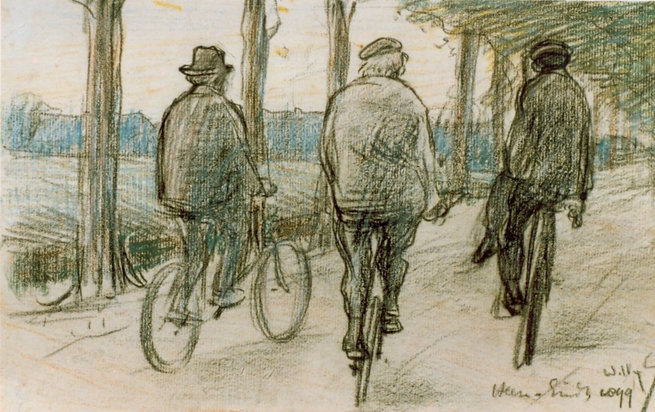 Sluiter J.W. | Jan Willem 'Willy' Sluiter, Drie fietsers, tekening op papier 19,0 x 32,0 cm, gesigneerd rechtsonder Sluiter J.W. | Jan Willem 'Willy' Sluiter, Drie fietsers, tekening op papier 19,0 x 32,0 cm, gesigneerd rechtsonder