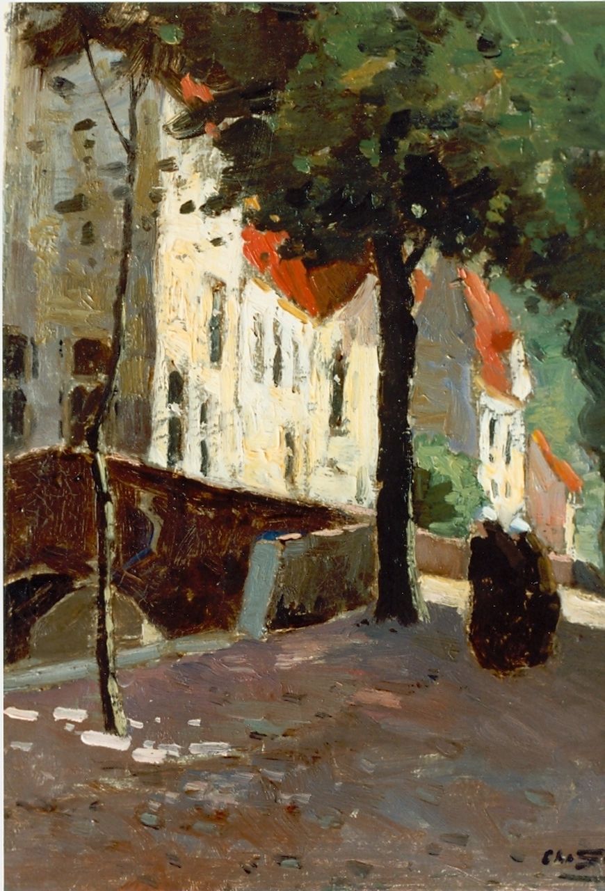 Soer C. | Christiaan 'Chris' Soer, Gezicht op een stadsgrachtje te Brugge, olieverf op doek 24,2 x 28,2 cm, gesigneerd rechtsonder Soer C. | Christiaan 'Chris' Soer, Gezicht op een stadsgrachtje te Brugge, olieverf op doek 24,2 x 28,2 cm, gesigneerd rechtsonder