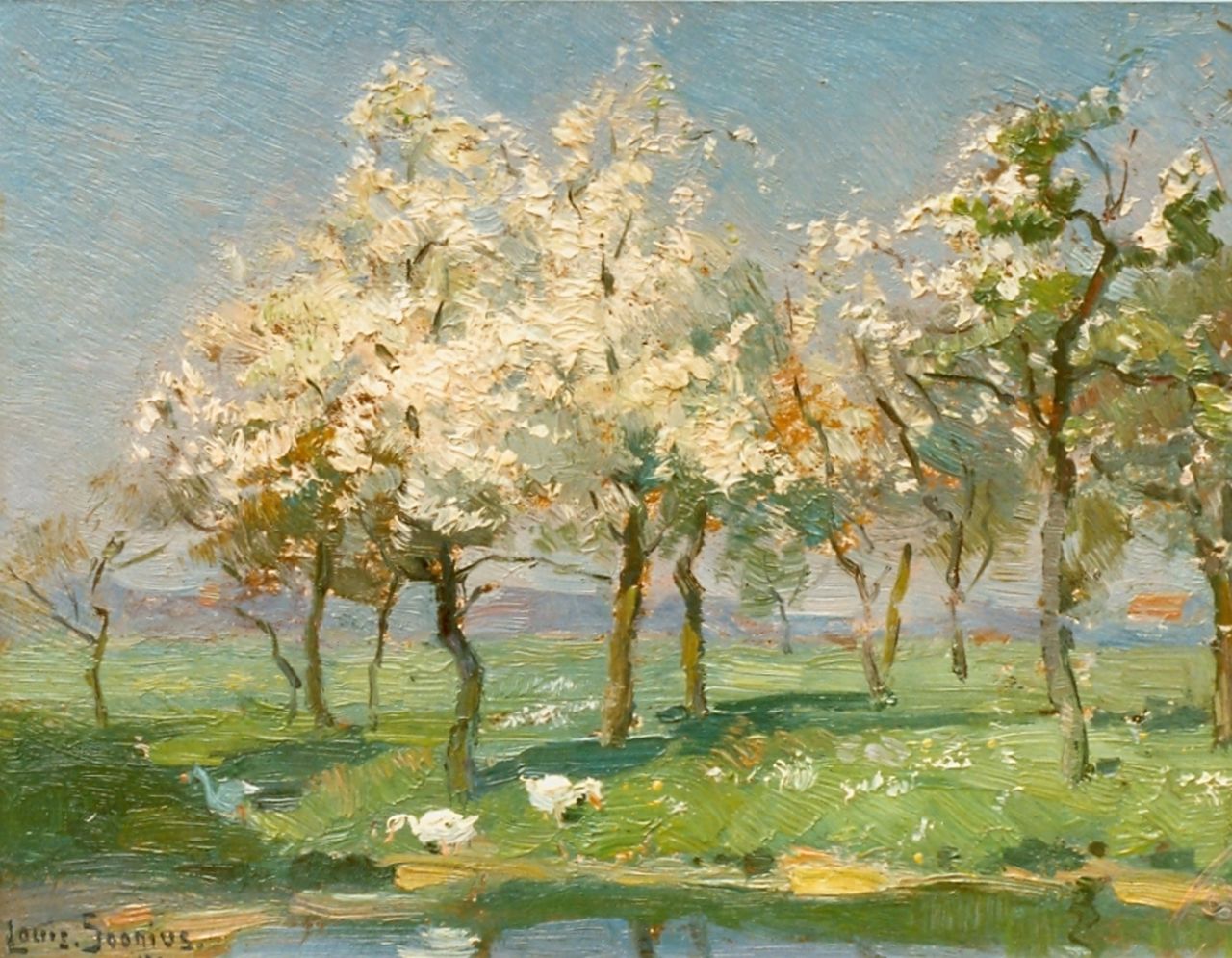 Soonius L. | Lodewijk 'Louis' Soonius, Bloemenboomgaard, olieverf op paneel 17,9 x 14,1 cm, gesigneerd linksonder en gedateerd 1921 Soonius L. | Lodewijk 'Louis' Soonius, Bloemenboomgaard, olieverf op paneel 17,9 x 14,1 cm, gesigneerd linksonder en gedateerd 1921