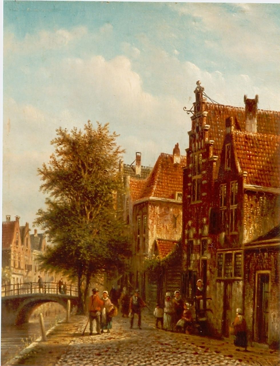 Spohler J.F. | Johannes Franciscus Spohler, Bedrijvigheid in Hollands stadje, olieverf op paneel 20,6 x 15,9 cm, gesigneerd linksonder Spohler J.F. | Johannes Franciscus Spohler, Bedrijvigheid in Hollands stadje, olieverf op paneel 20,6 x 15,9 cm, gesigneerd linksonder